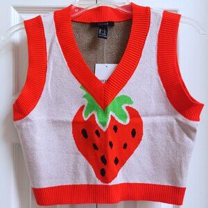 NWT FOREVER 21 Women's Cropped Strawberry Sweater Vest sz S